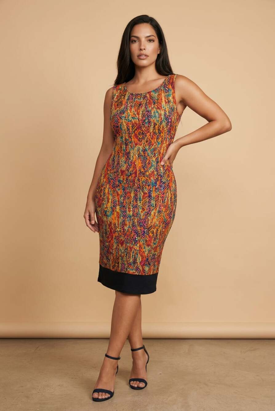 Jessica Sleeveless Geometric Print Sheath Dress 21” pit to pit